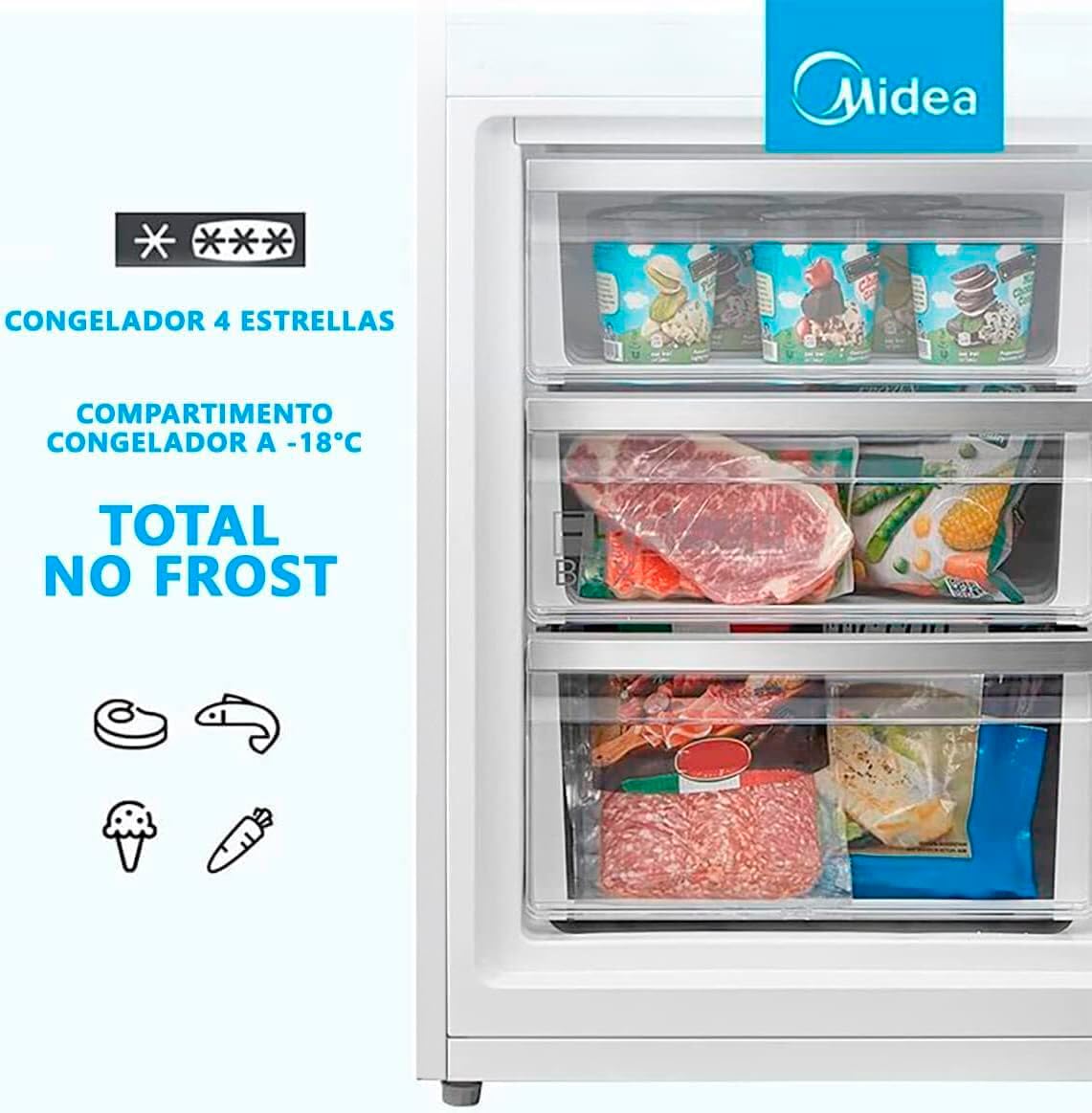 Midea Frigorífico Combi No Frost 270L Blanco Bajo Consumo