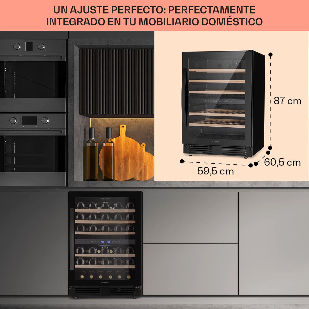 Klarstein Vinoteca 51 Botellas Nevera Vino Dos Zonas Cristal