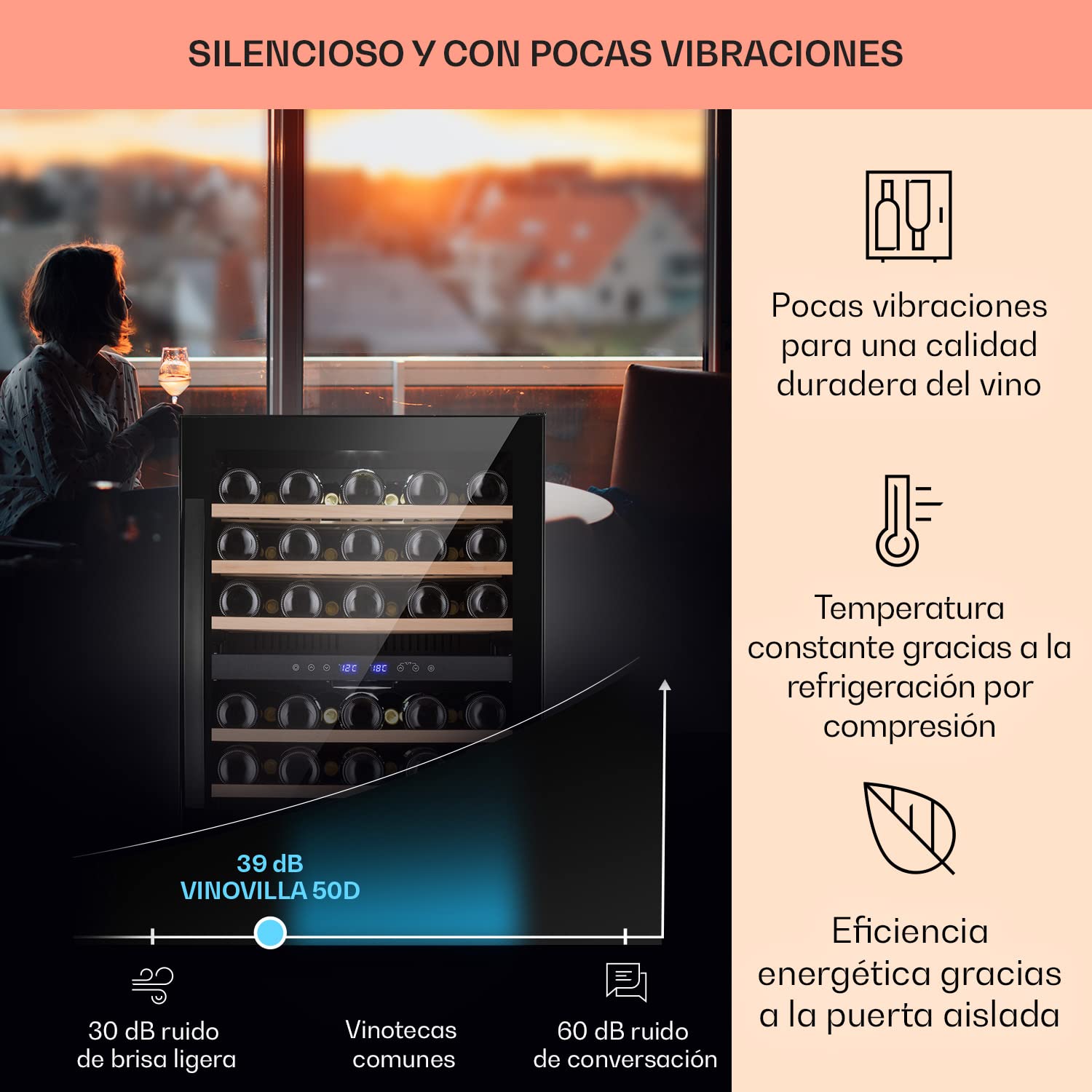 Klarstein Vinoteca 51 Botellas Nevera Vino Dos Zonas Cristal