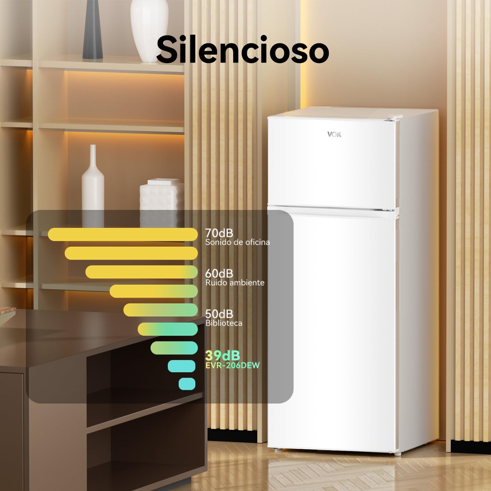 VOK Frigorífico 2 Puertas 206L Blanco LED Clase E Compacto