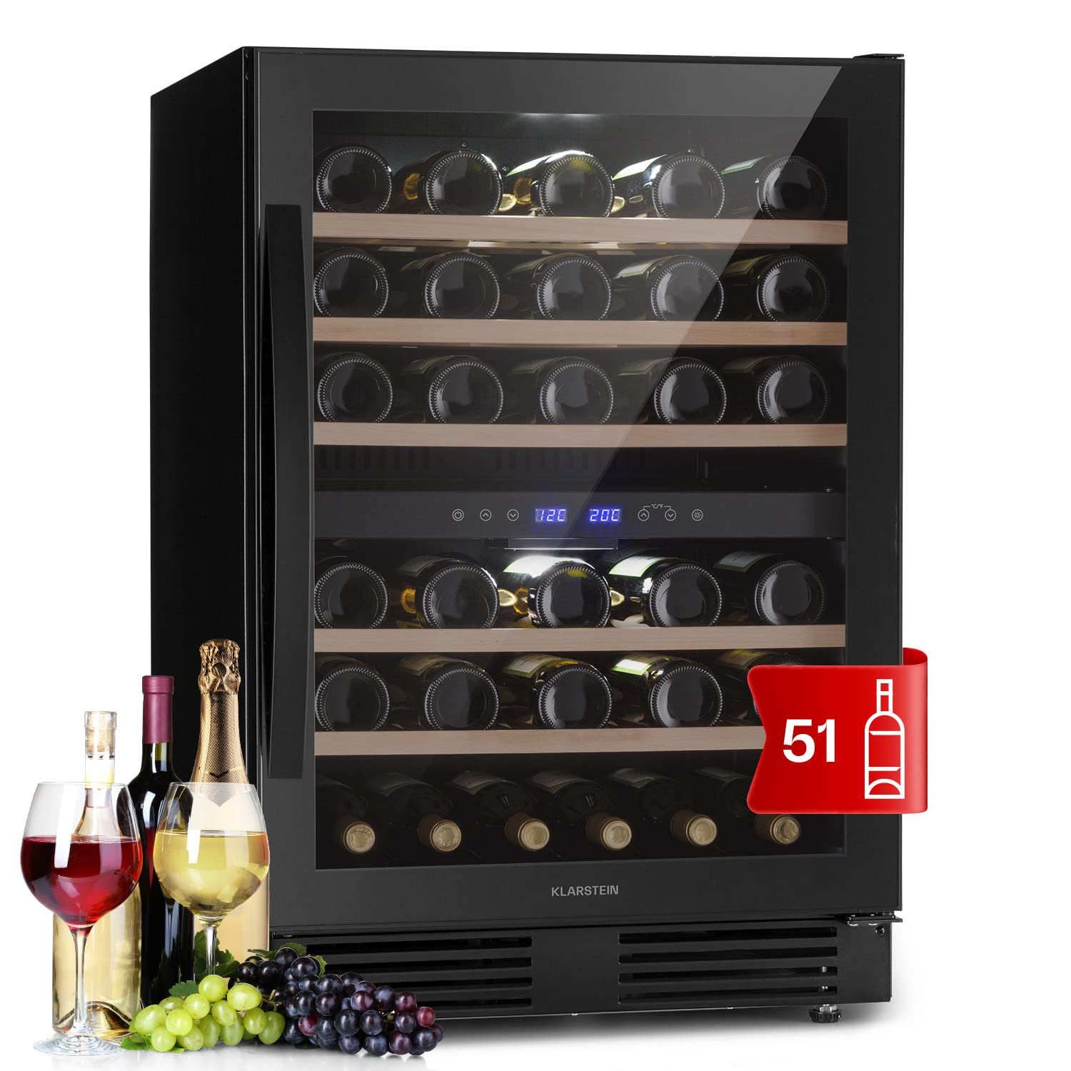 Klarstein Vinoteca 51 Botellas Nevera Vino Dos Zonas Cristal