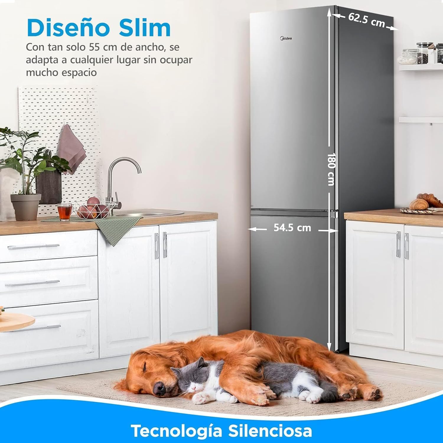Midea Frigorífico Combi 270L No Frost Inox Bajo Consumo