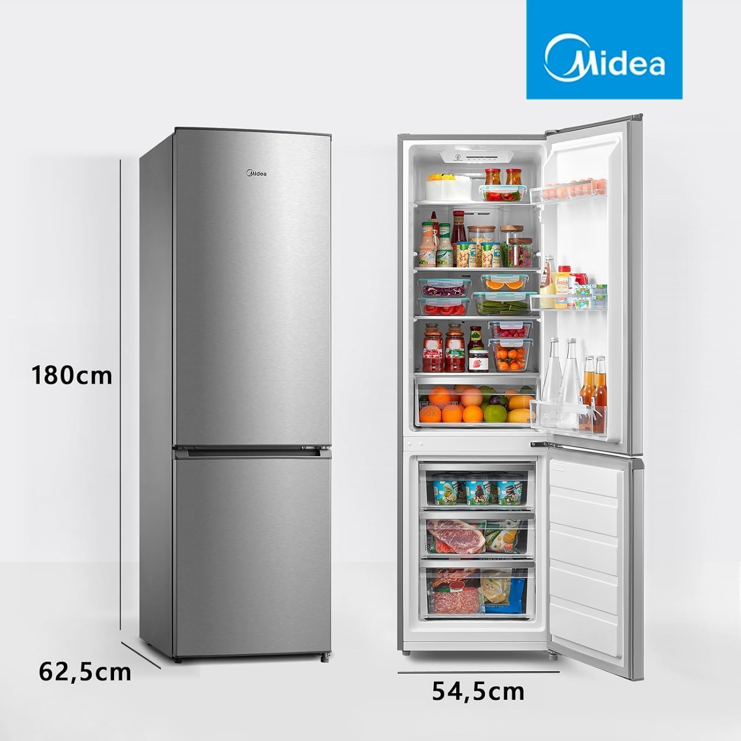 Midea Frigorífico Combi 270L No Frost Inox Bajo Consumo