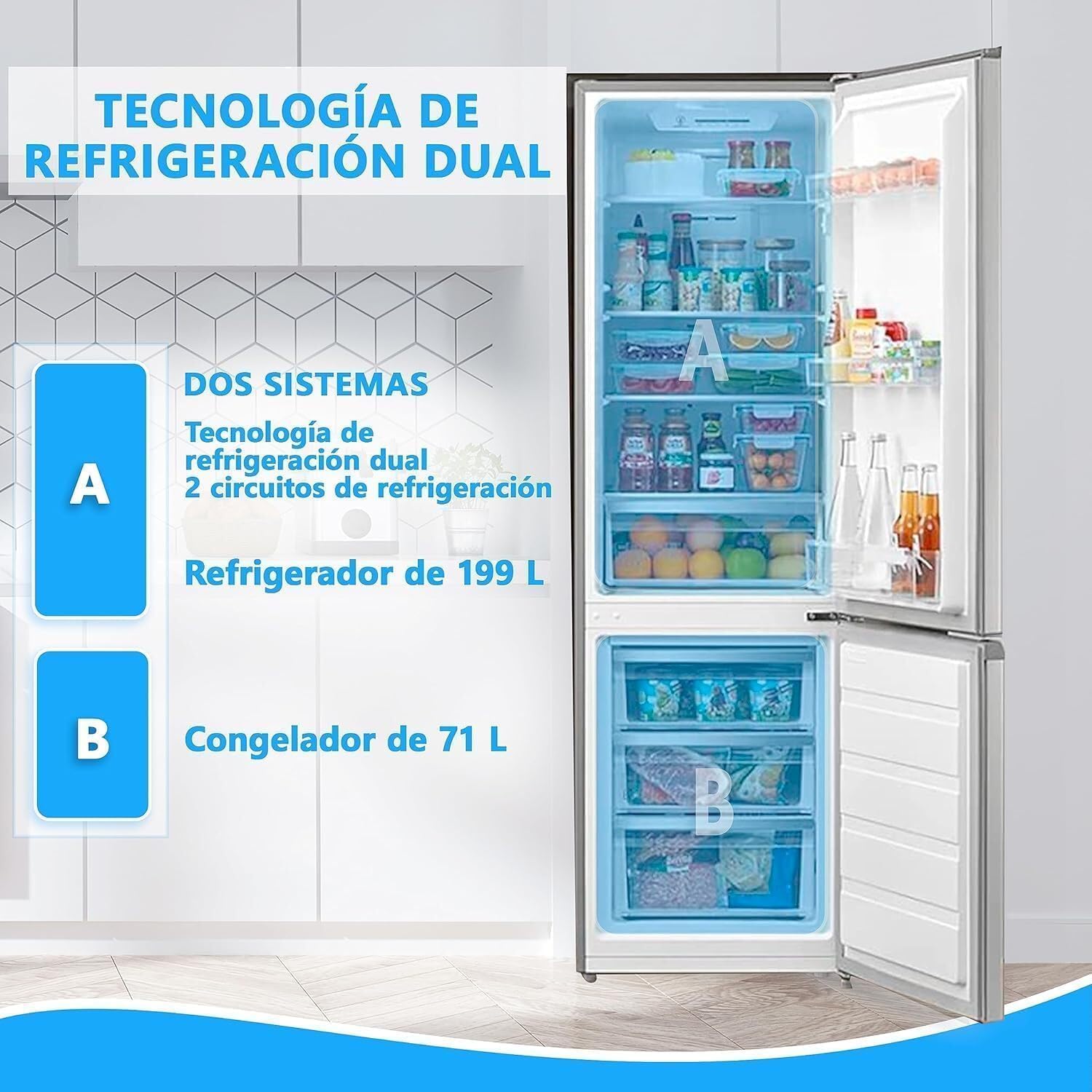 Midea Frigorífico Combi 270L No Frost Inox Bajo Consumo
