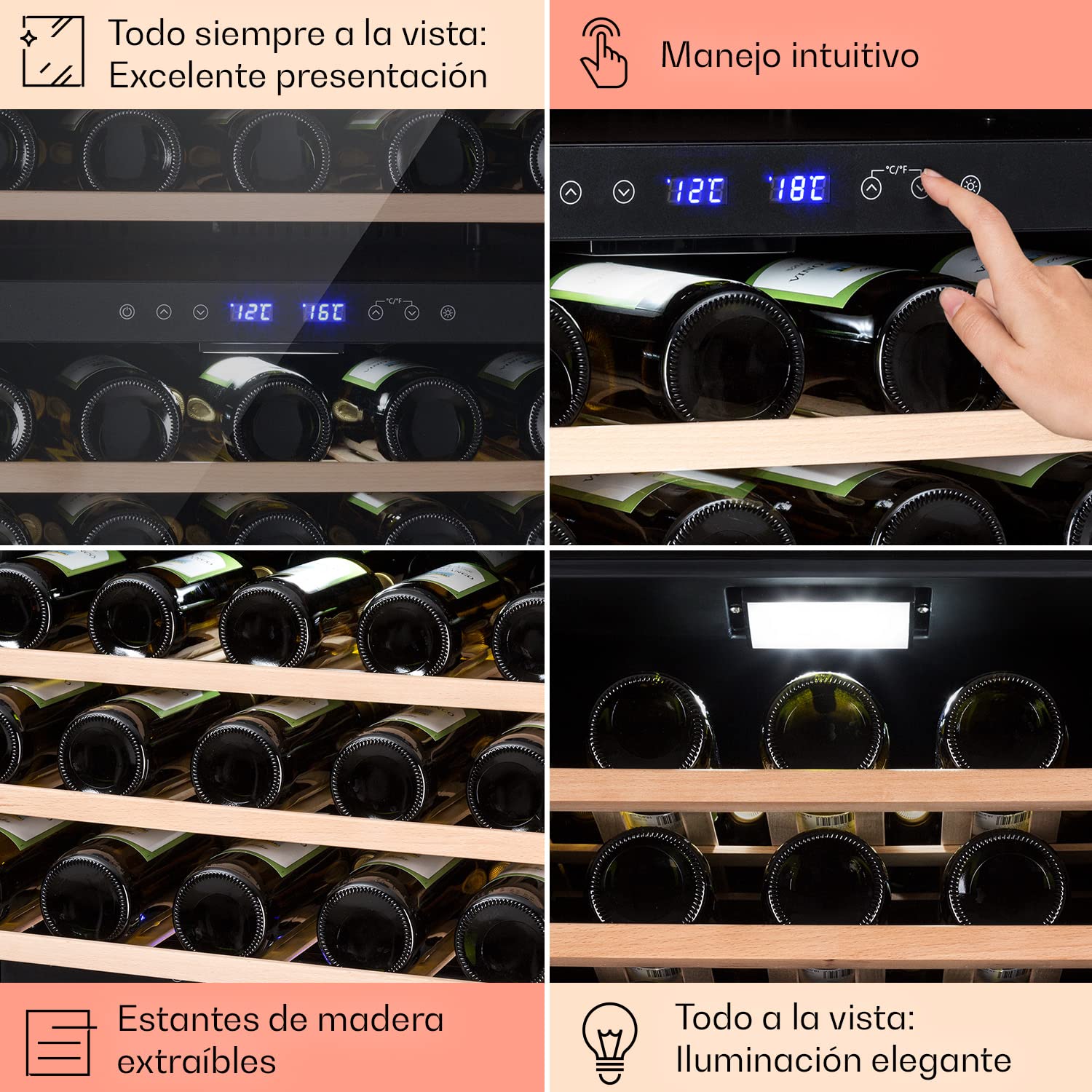 Klarstein Vinoteca 51 Botellas Nevera Vino Dos Zonas Cristal