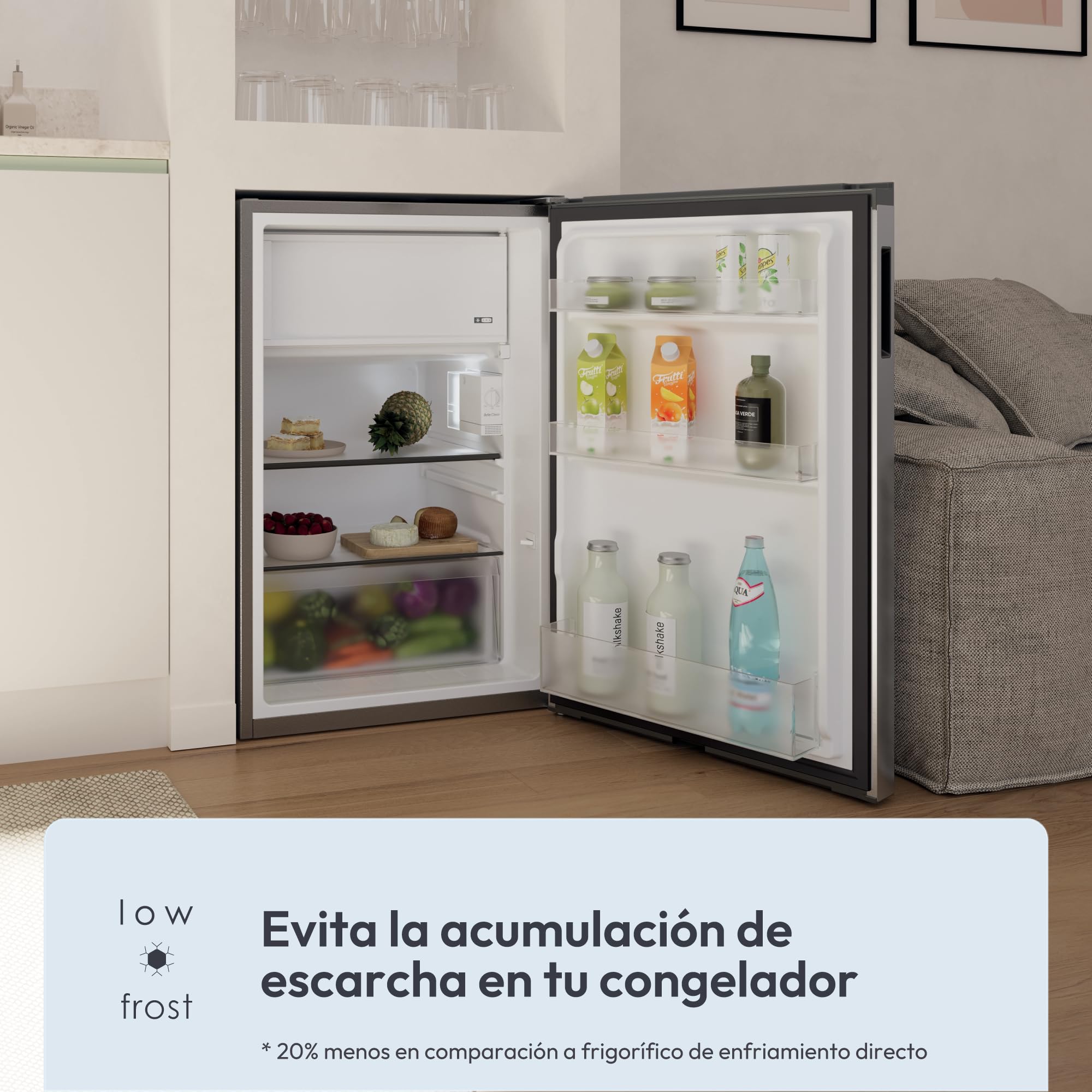 Candy Frigorífico Mini 129L Inox LED Silencioso 37dB