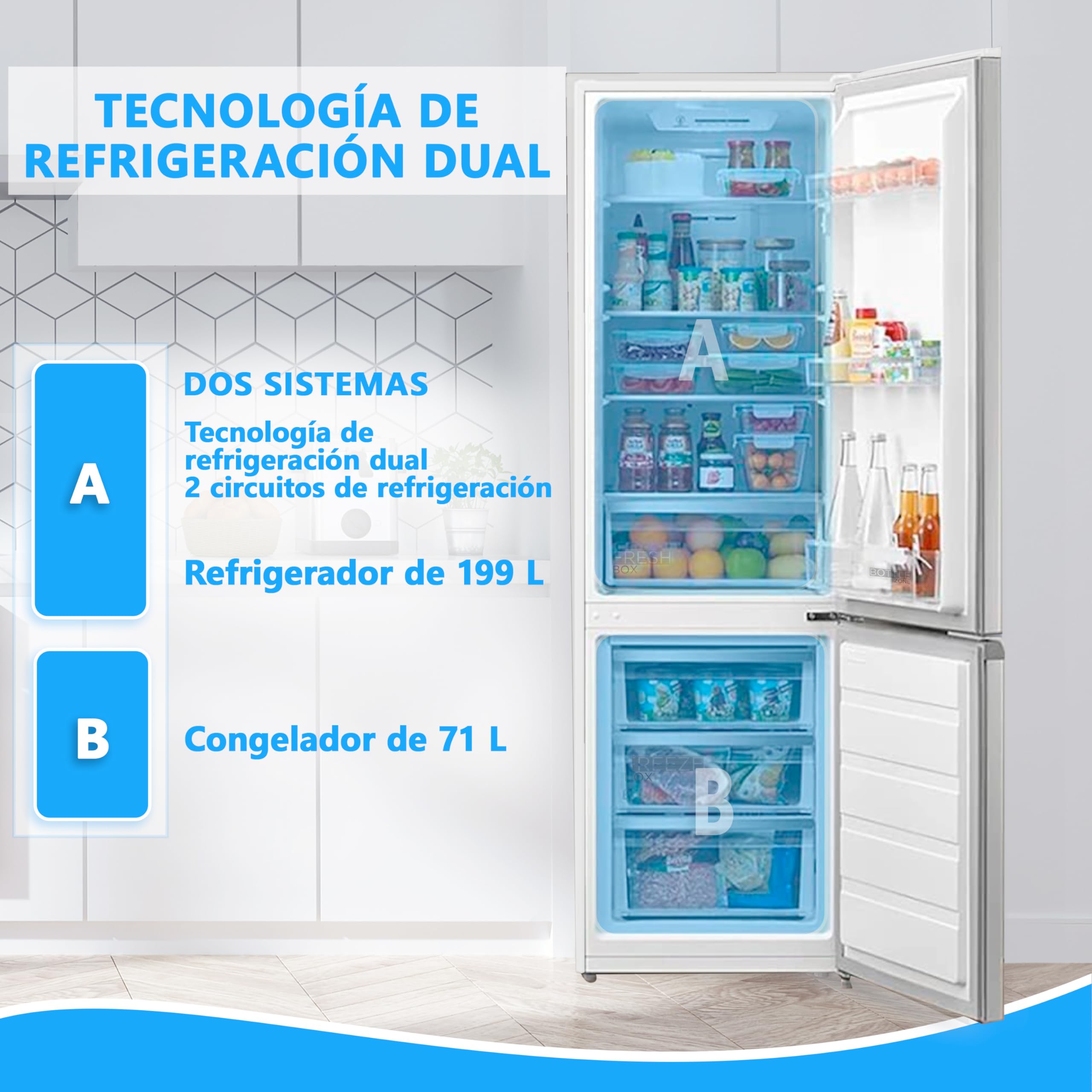 Midea Frigorífico Combi No Frost 270L Blanco Bajo Consumo